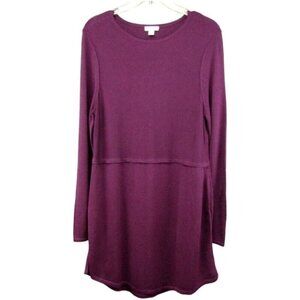 J Jill Wine Burgundy Wool Blend Long Tunic Sweater Size S Lightweight Side Vents